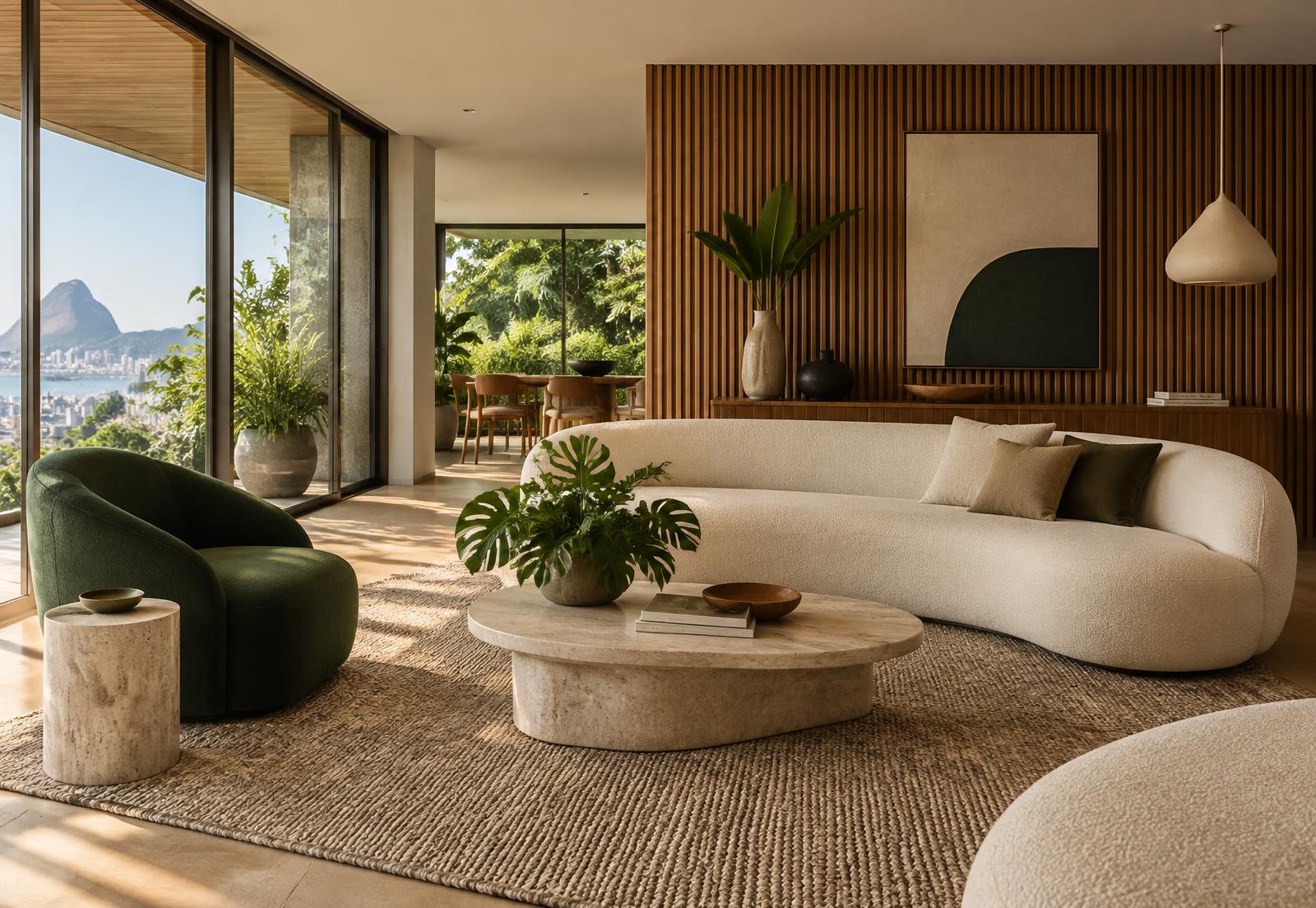 Sala contemporânea com peças selecionadas pela Deekor